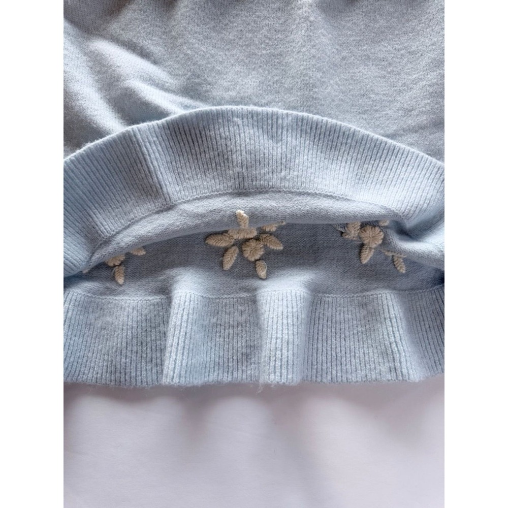 Francesca's Knit Mini Skirt Women XL Blue Floral Embroidered Ruffle‎ Hem 702FR - Picture 7 of 11